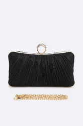 Womens Crbeqabe Ring Diamonds Pleated Metallic Box Clutch Bag | Zarnesh